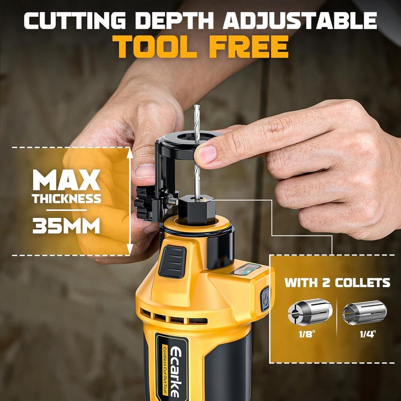 Ecarke Cordless Drywall Cutting Tool Compatible with DeWALT Battery: Up to 30000 RPM Brushless Router 20v Saw with 3 Speed Adjustable,Drywall Rotary Tool for Sheetrock,Wood,Plywood(Tool Only) - Image 5